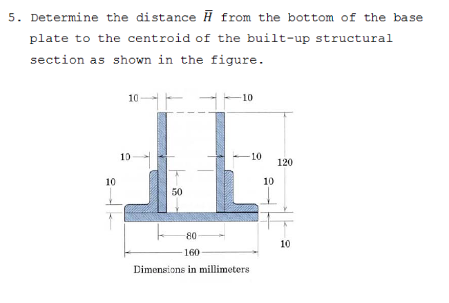 Determine the distance H from the bottom of the base
plate to the centroid of the built-up structural
section as shown in the figure.
