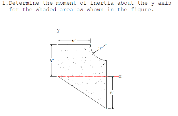 1. Determine the moment of inertia about the y-axis
for the shaded area as shown in the figure.
6"-
