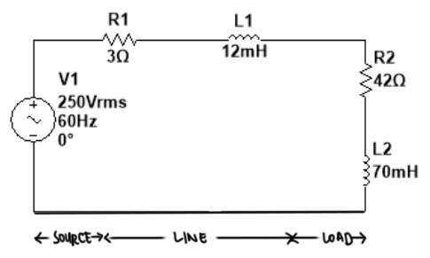 R1
L1
12mH
30
R2
420
V1
250Vrms
}60HZ
0°
|
|L2
70MH
+ SOURCE><-
LINE
*-LWAD>
