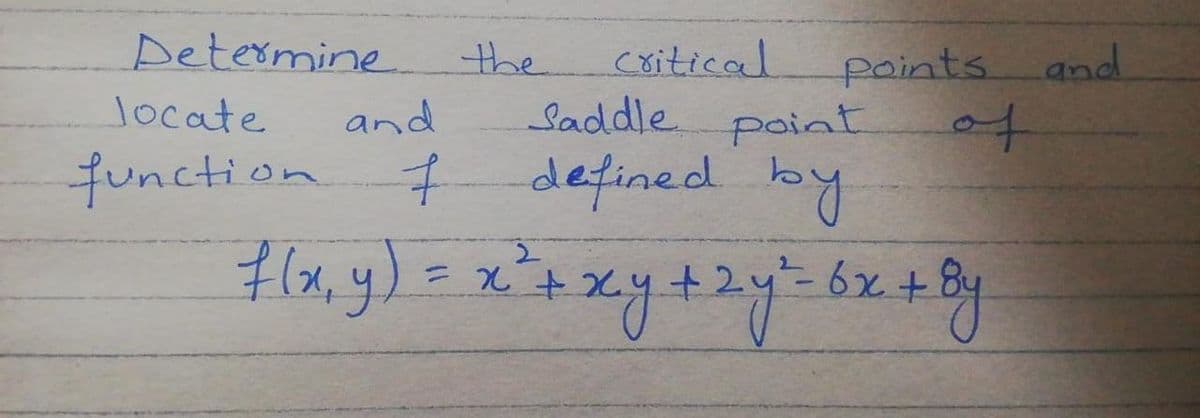 coitical
Saddle point
7defined by
points and
of
Determine the
Jocate
and
function
6x
