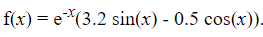 f(x) = e(3.2 sin(x) - 0.5 cos(x)).
