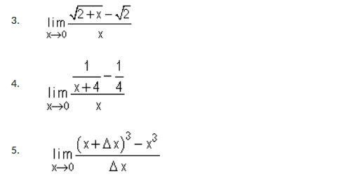 2+x - 2
lim
1
1
4.
lim
x+4 4
(x+Ax)° – x³
lim
Ax
3.
5.
