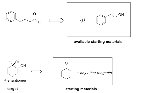 HO
H.
available starting materials
OH
+ any other reagents
+ enantiomer
target
starting materials
