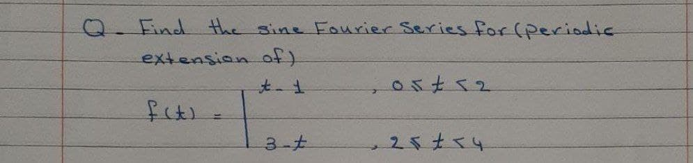 Q-Find the sine Fourier Series for (periodic
extension of)
土土
3-
