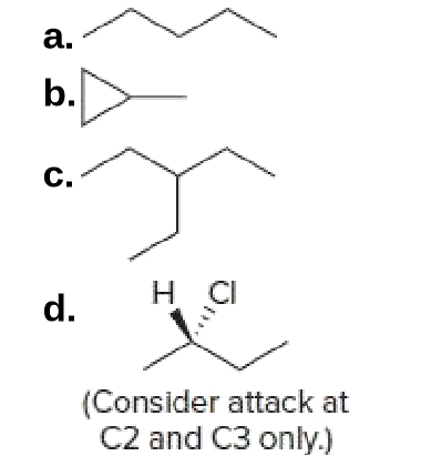 a.
b.
C.
H CI
d.
(Consider attack at
C2 and C3 only.)
