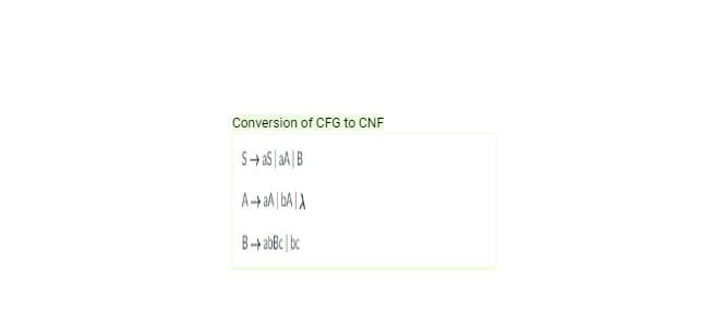 Conversion of CFG to CNF
SaS aA B
AaA bA|X
BabBc | bc