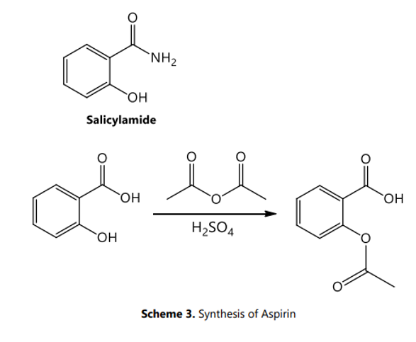 `NH2
`OH
Salicylamide
но.
H2SO4
Scheme 3. Synthesis of Aspirin

