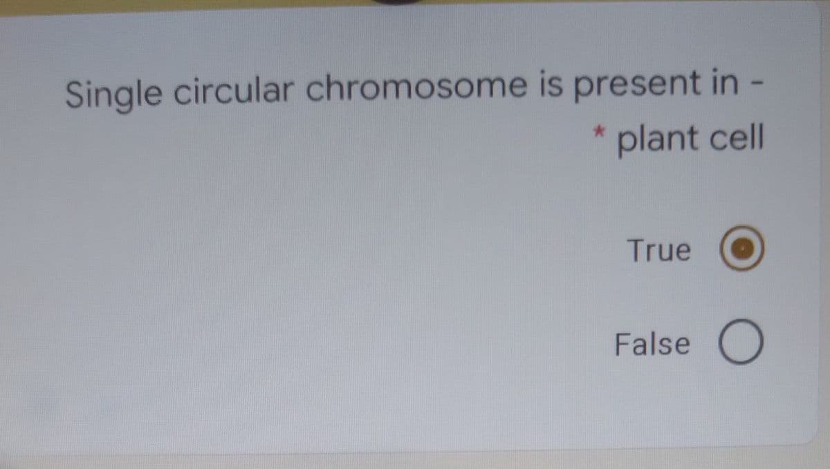Single circular chromosome is present in -
plant cell
True
False
