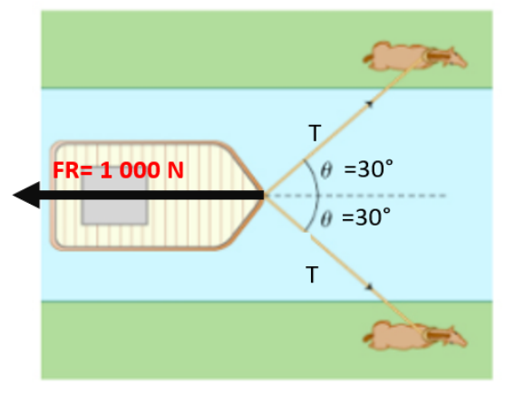 FR= 1 000 N
0 =30°
0 =30°
T
