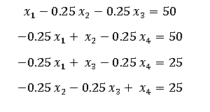 х1 — 0.25 х, — 0.25 х, — 50
—0.25 х, + х,— 0.25 х4 — 50
—0.25 х, + х, — 0.25 х, — 25
—0.25 х, — 0.25 хз + X4 — 25
