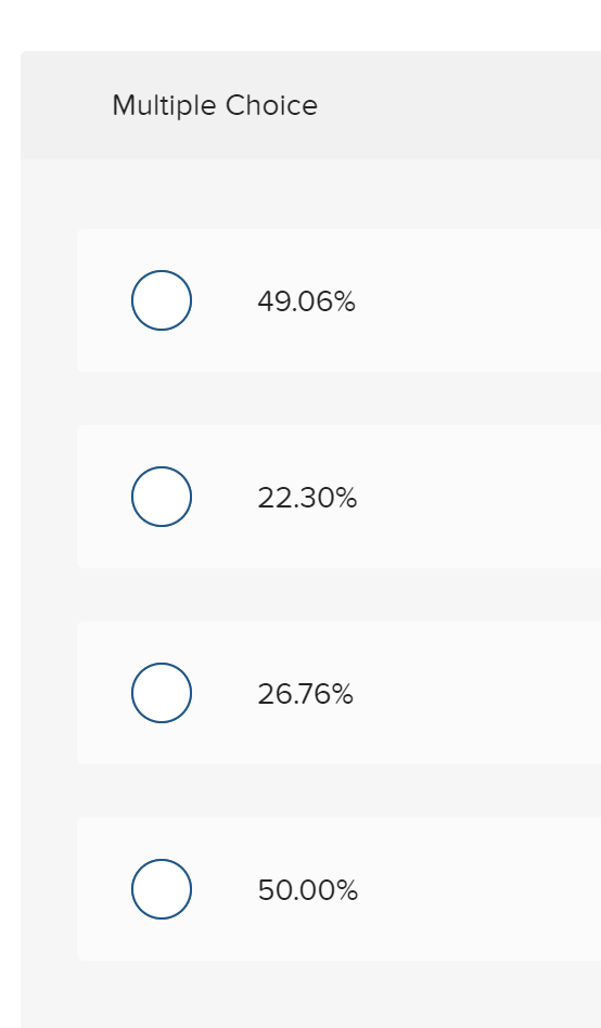 Multiple Choice
49.06%
22.30%
26.76%
50.00%
