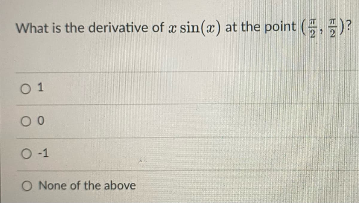 What is the derivative of x sin(x) at the point (6,5)?
2
O 1
O -1
O None of the above
