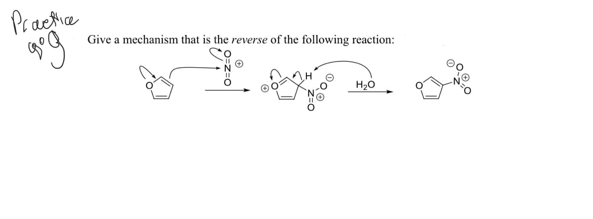 Praetice
Give a mechanism that is the reverse of the following reaction:
H20
