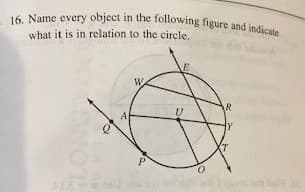 16. Name every object in the following figure and indicate
what it is in relation to the circle.
W
AR
