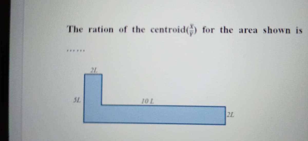 The ration of the centroid() for the area shown is
*.....
21
SL.
10L
2L
