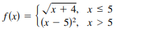f(x) :
Vx + 4, x S 5
|(x – 5)², x > 5
