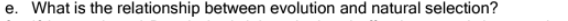 e. What is the relationship between evolution and natural selection?
