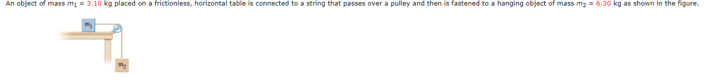 is
fastened
to
a
hanging
object
of
mass
m2
6.30
kg
as
shown
in
the
figure
m2
