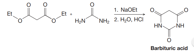 1. NaOEt
Et
Et
+
H2N
"NH2 2. H.О, НСІ
HN-
-NH
Barbituric acid
