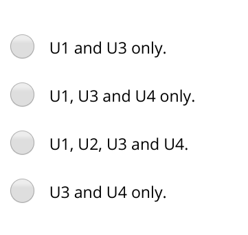 U1 and U3 only.
U1, U3 and U4 only.
U1, U2, U3 and U4.
U3 and U4 only.
