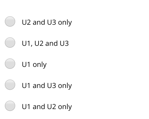 U2 and U3 only
U1, U2 and U3
U1 only
U1 and U3 only
U1 and U2 only
