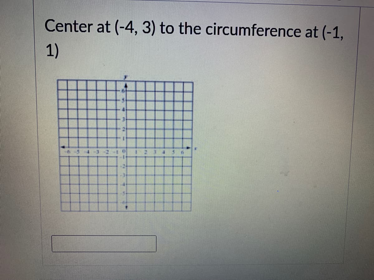 Center at (-4, 3) to the circumference at (-1,
1)
