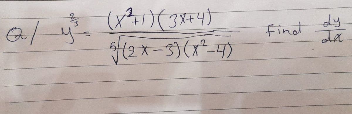 Q/ Y₁². (X²+1) (3x+4)
y
5 (2x-3)(x²-4)
Find
dy
da