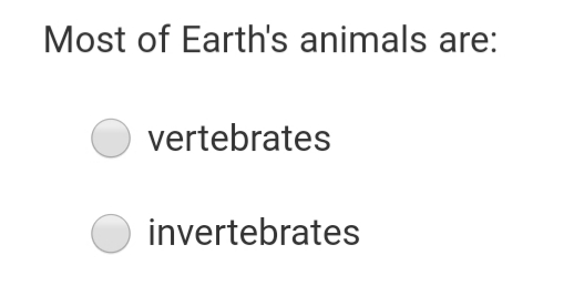 Most of Earth's animals are:
vertebrates
invertebrates
