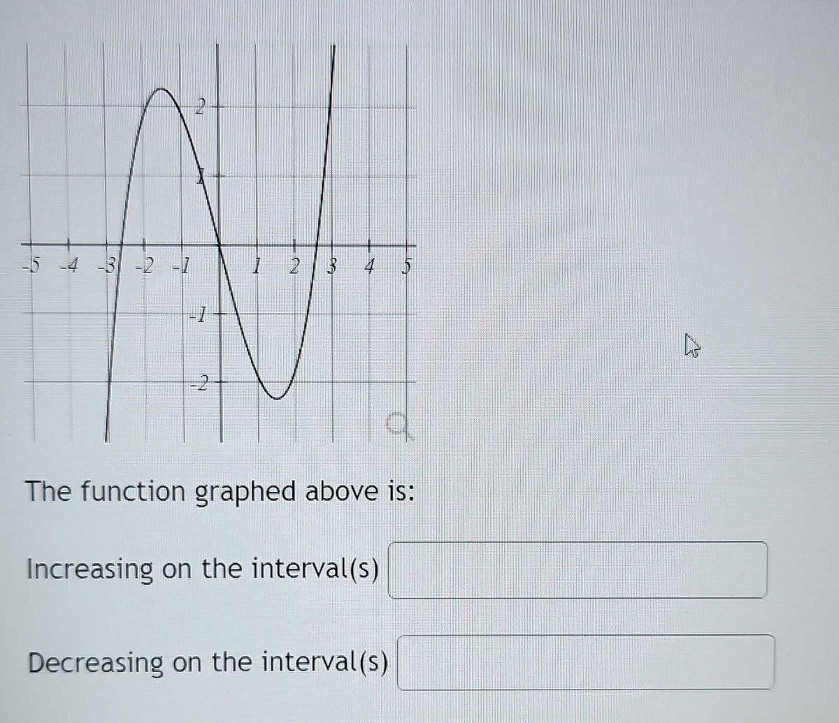 7
UN
The function graphed above is:
Increasing on the interval(s)
on the interval(s)
LA
Decreasing on