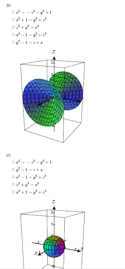 (b)
- 2 - y? +1
Oz² +1 = y° + z?
O 22 + y?
O 2? – 1 = y? + 2?
O y? –1 = z+1
3-
(c)
- 22 - y +1
O y? – 1 = z+ x
- y? + 2?
O 2² + y?
O 2? +1 = y? + z?
%3D
34
24
N
