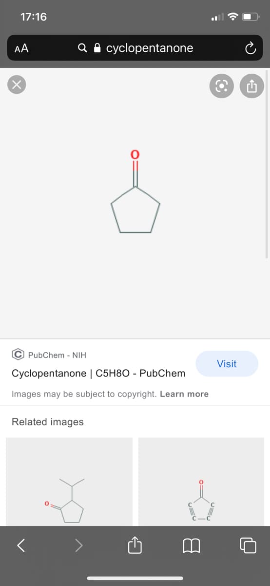17:16
AA
cyclopentanone
PubChem - NIH
Visit
Cyclopentanone | C5H8O - PubChem
Images may be subject to copyright. Learn more
Related images
>
