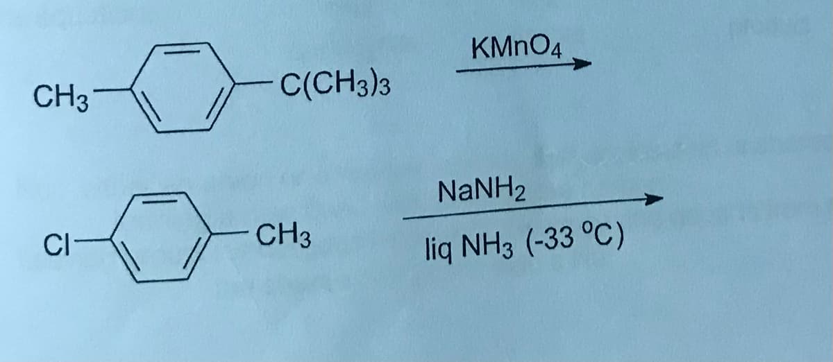 KMNO4
CH3
C(CH3)3
NaNH2
CI
CH3
liq NH3 (-33 °C)
