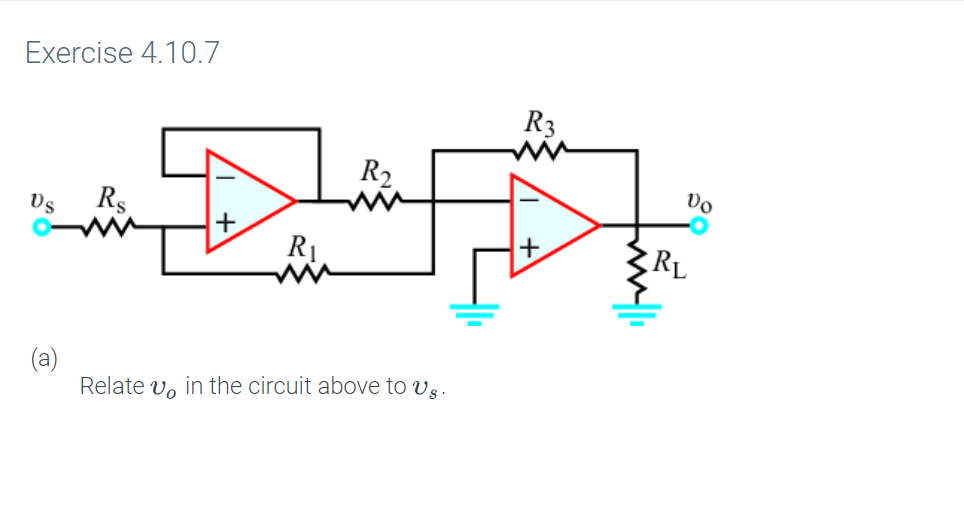 Exercise 4.10.7
R3
R2
Rs
(а)
Relate vo in the circuit above to vs.
