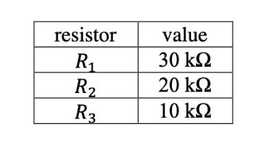 resistor
value
30 k2
20 kΩ
R2
R3
10 k2
