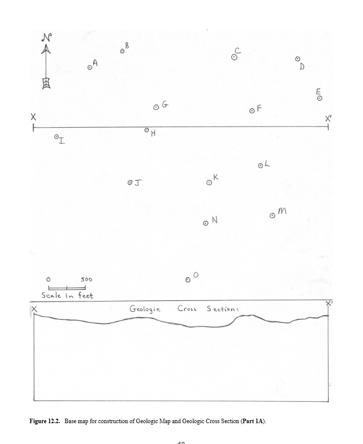 N
24
由
04
X
от
BA
0 G
T
OJ
აი
OF
04
D
OL
шо
ΟΝ
M
о
500
Scale in feet
Geologic
Cross
Section:
Figure 12.2. Base map for construction of Geologic Map and Geologic Cross Section (Part 1A).