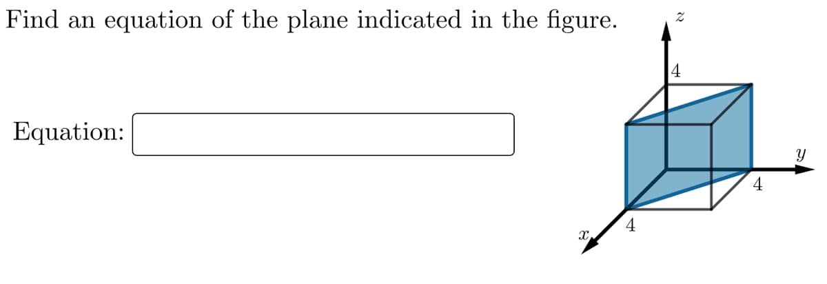 Find an equation of the plane indicated in the figure.
Equation:
4
4
