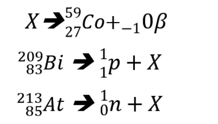 X>
59
27
Co+-10ß
209
1,
3Bi →p +X
+ X
213
85At >
1.
on + X
