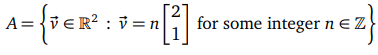 A={ve R² : V = n [1] for some integer n = Z
