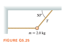 50°
T
m = 2.0 kg
FIGURE Q5.25
