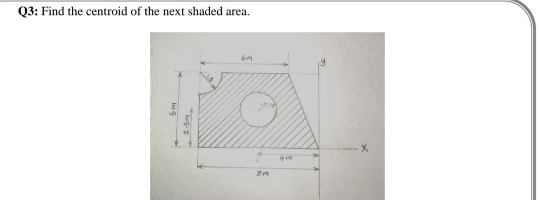 Q3: Find the centroid of the next shaded area.
5,
+2.5m
