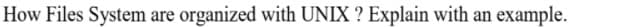 How Files System are organized with UNIX ? Explain with an example.
