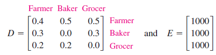 Farmer Baker Grocer
[0.4
D = 0.3
0.2
0.5] Farmer
0.3 Baker
|1000]
and E =| 1000
0.5
0.0
[0.2
0.0] Grocer
0.2
1000
