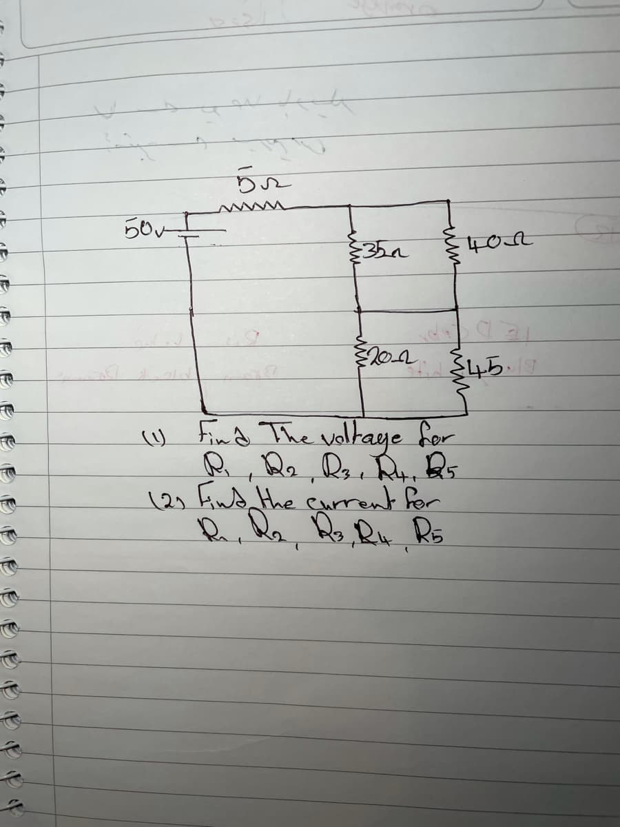 Find The volkaye for
w
R, Re, Ro, Ru, Qs
(2) Find the current for
P, de Ro Ru Rs
色
