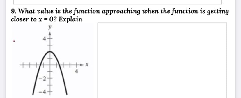 9. What value is the function approaching when the function is getting
closer to x = 0? Explain
4
