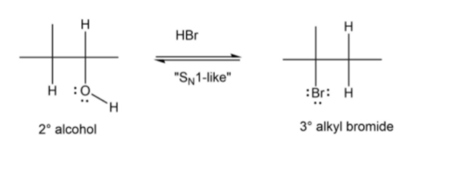 H
H
HBr
"SN1-like"
H :Ó.
H.
:Br: H
2° alcohol
3° alkyl bromide
