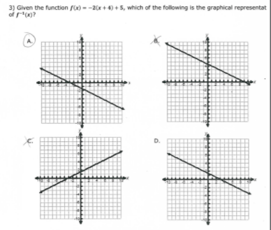 3) Given the function fx) =-2x +4) + 5, which of the following is the graphical representat
of r(x)?
A.
D.
