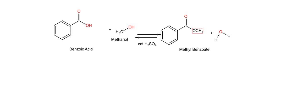 HO,
HO
OCH3
+
H;C
TH.
H
Methanol
cat.H2SO4
Methyl Benzoate
Benzoic Acid
