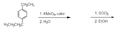 ÇHCH3
1. KMNO4, calor
1. SOCh
2. Hо
2. ELOH
H;CHCH2C
