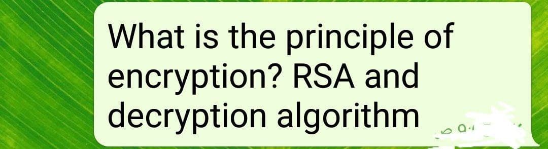 What is the principle of
encryption? RSA and
decryption algorithm
