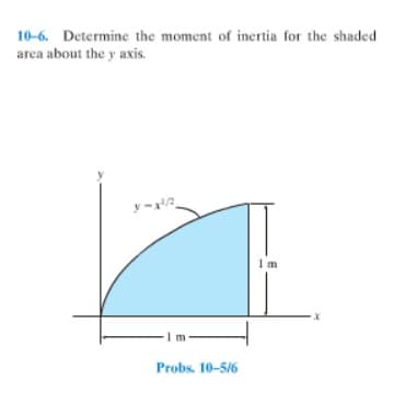 10-6. Determine the moment of inertia for the shaded
area about the y axis.
1 m
I m
Probs. 10-5/6
